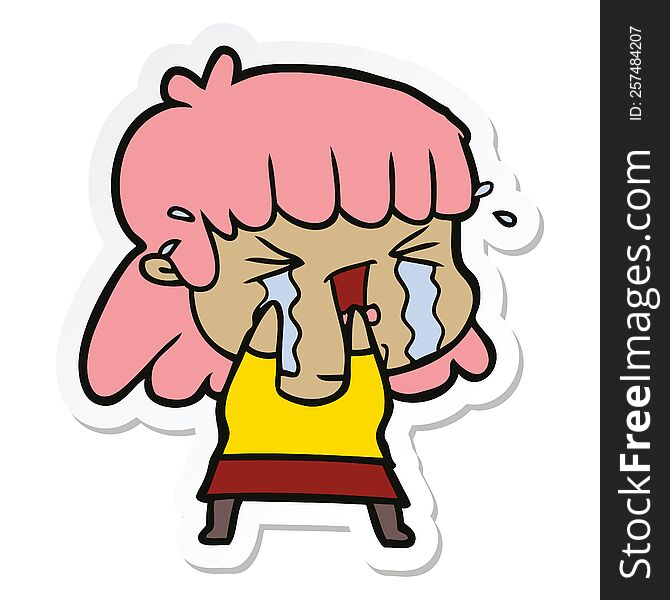 Sticker Of A Cartoon Woman In Tears