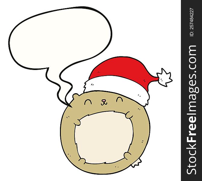 Cute Cartoon Christmas Bear And Speech Bubble