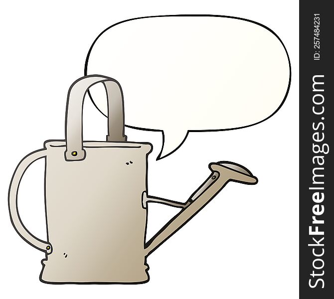 Cartoon Watering Can And Speech Bubble In Smooth Gradient Style