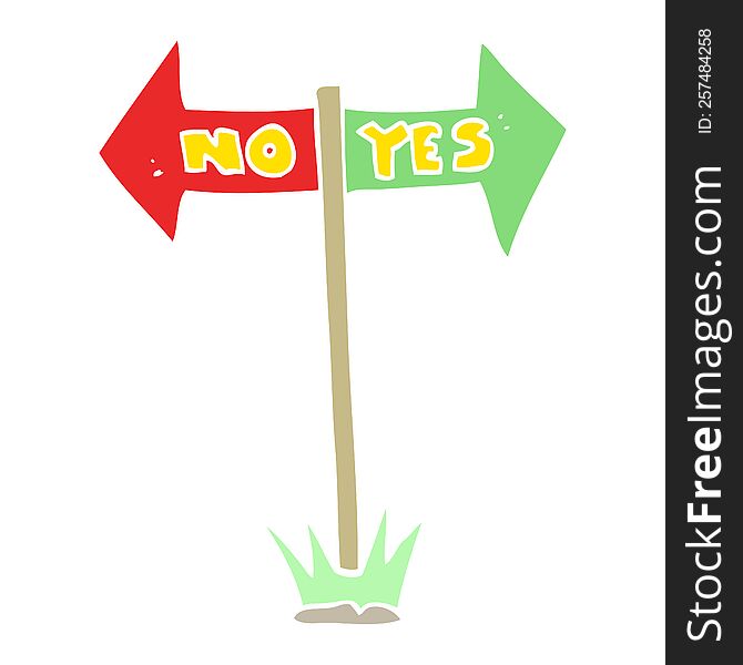 Flat Color Illustration Of A Cartoon Yes And No Sign