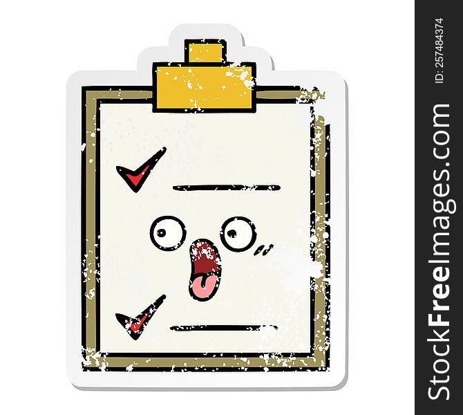 distressed sticker of a cute cartoon check list