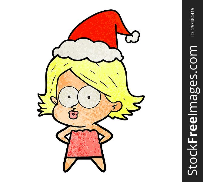 Textured Cartoon Of A Girl Pouting Wearing Santa Hat