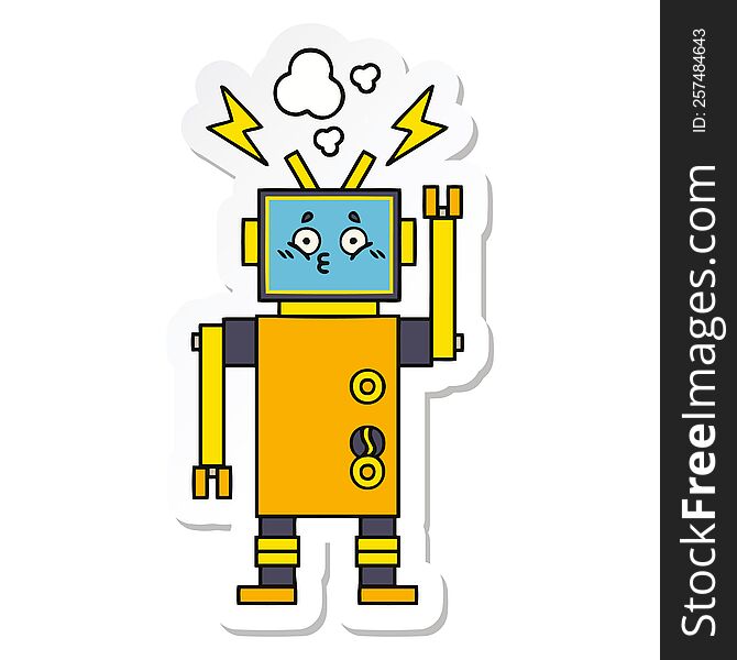 Sticker Of A Cute Cartoon Malfunctioning Robot