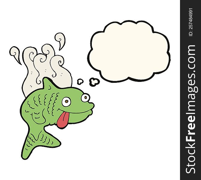 cartoon smelly fish with thought bubble