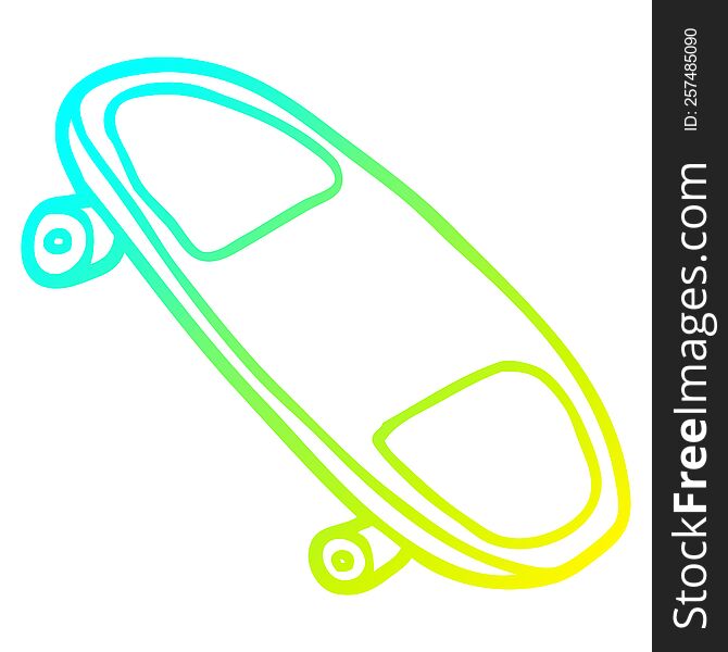 cold gradient line drawing of a cartoon skateboard