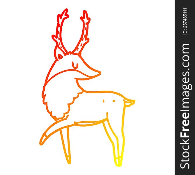 warm gradient line drawing of a cartoon stag