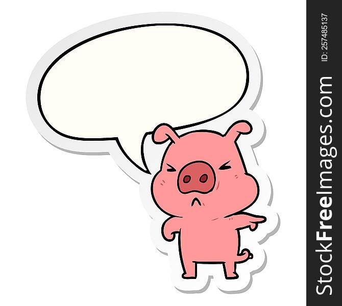 Cartoon Angry Pig Pointing And Speech Bubble Sticker