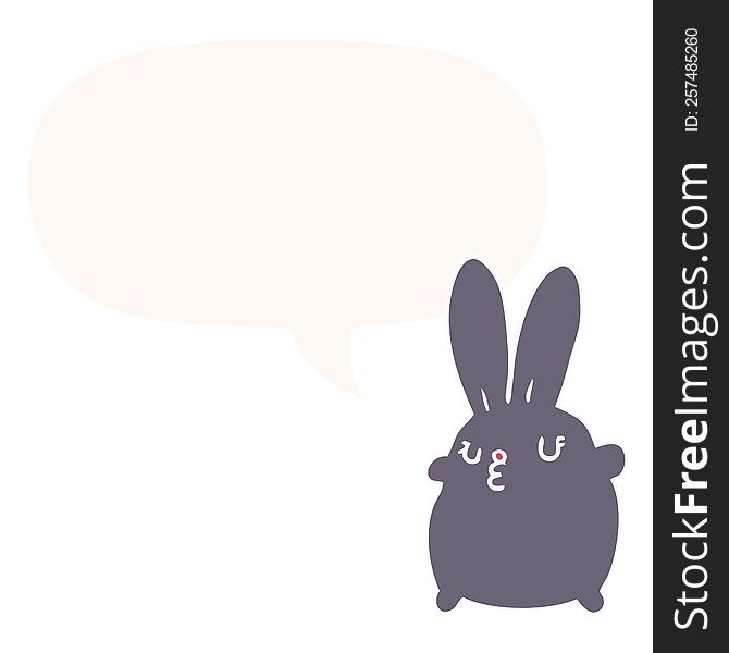 Cute Cartoon Rabbit And Speech Bubble In Retro Style