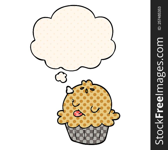 cute cartoon pie with thought bubble in comic book style