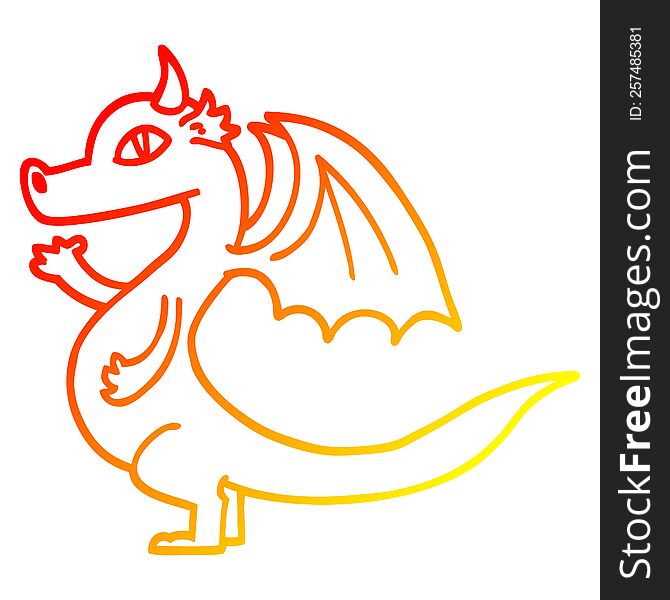 warm gradient line drawing of a cute cartoon dragon