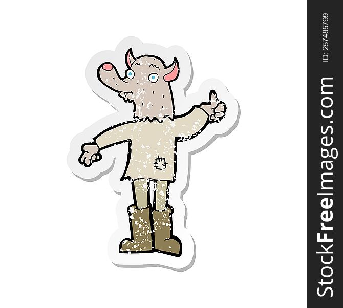 Retro Distressed Sticker Of A Cartoon Funny Werewolf