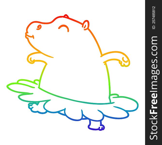 rainbow gradient line drawing cartoon hippo ballerina