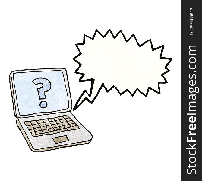 Speech Bubble Textured Cartoon Laptop Computer With Question Mark