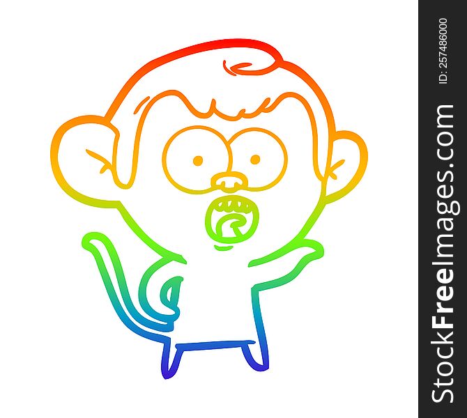 rainbow gradient line drawing of a cartoon shocked monkey