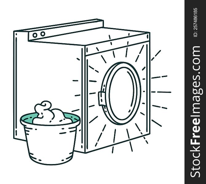 illustration of a traditional tattoo style washing machine