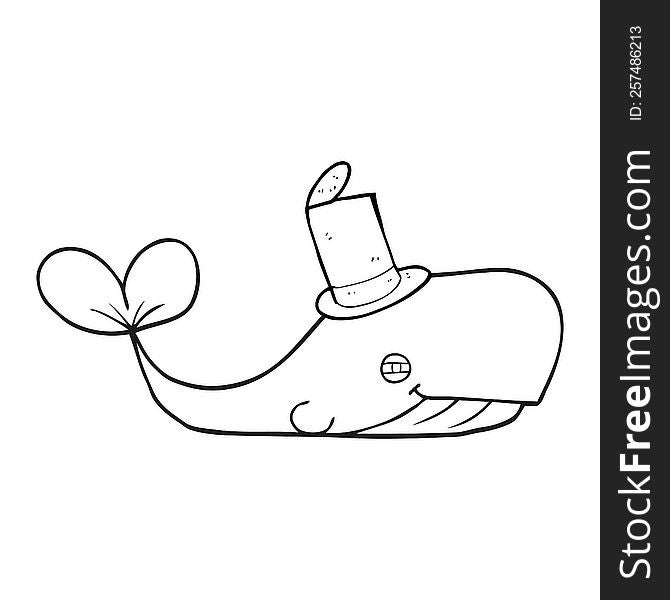 Black And White Cartoon Whale Wearing Hat