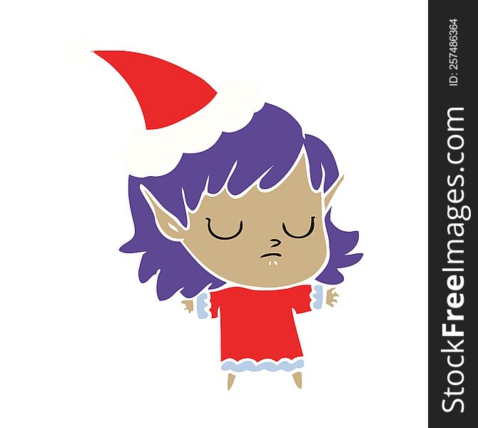 hand drawn flat color illustration of a elf girl wearing santa hat