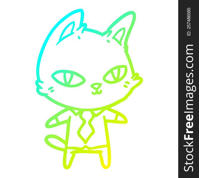 Cold Gradient Line Drawing Cartoon Cat In Office Clothes