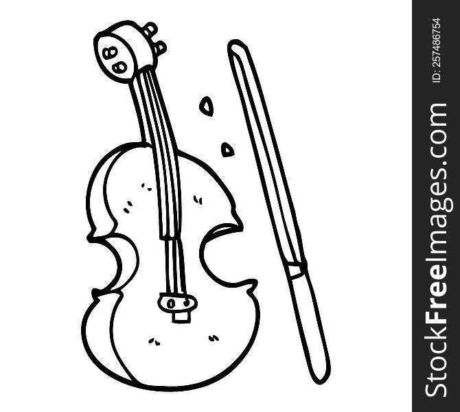 line drawing cartoon violin and bow