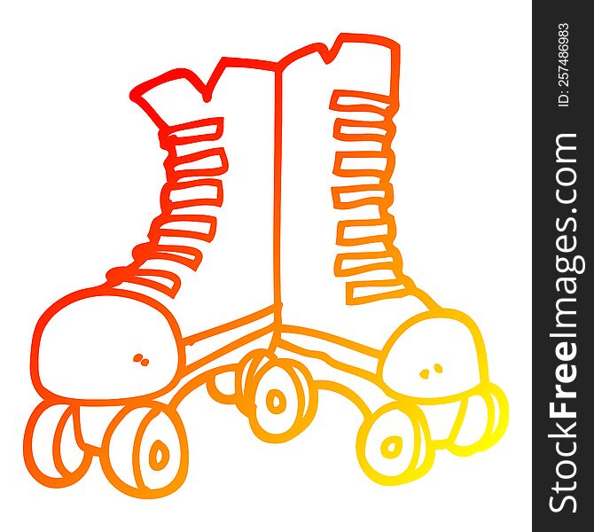 warm gradient line drawing of a cartoon roller boots