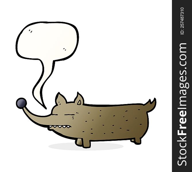 cartoon funny little dog with speech bubble