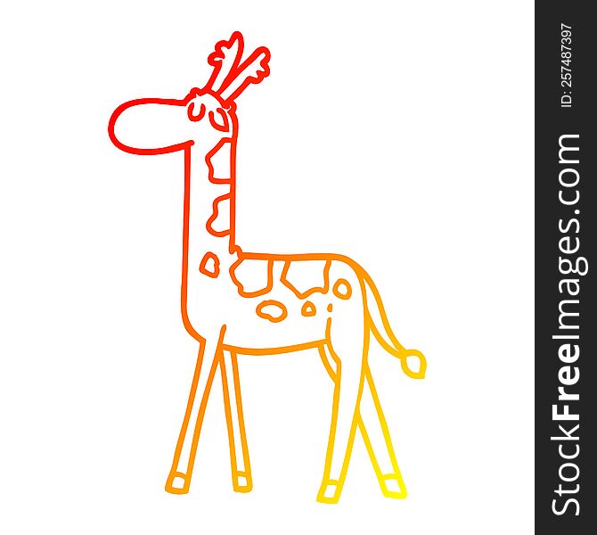 warm gradient line drawing of a cartoon walking giraffe