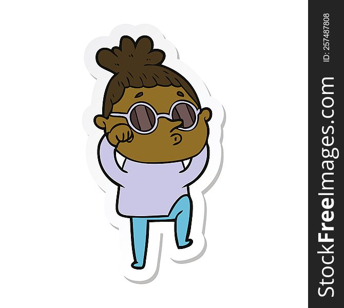 sticker of a cartoon woman wearing sunglasses