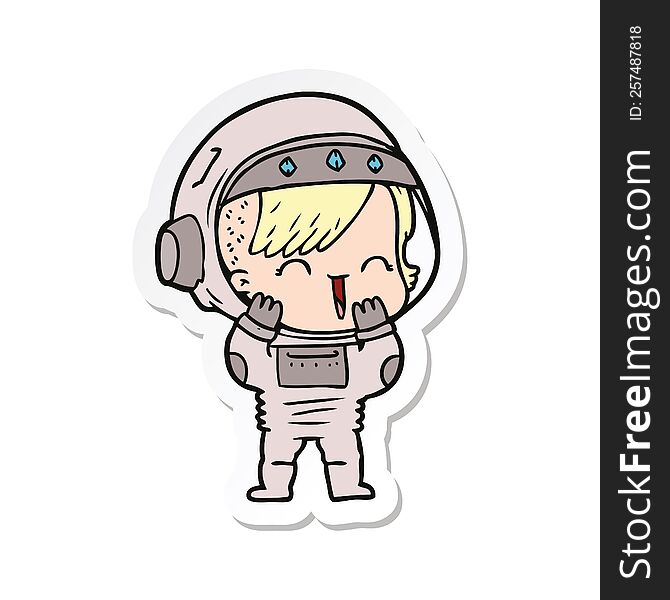 sticker of a cartoon laughing astronaut girl