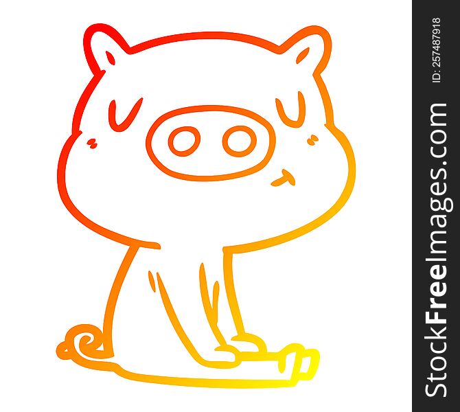 warm gradient line drawing of a cartoon content pig meditating