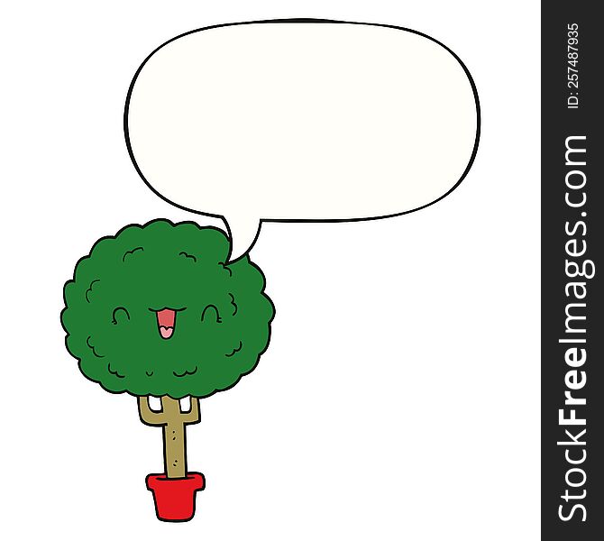 cartoon happy tree with speech bubble. cartoon happy tree with speech bubble