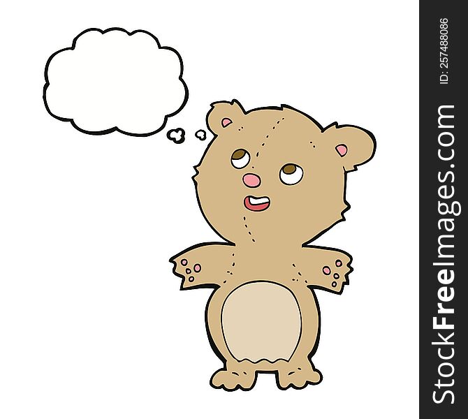 Cartoon Happy Little Teddy Bear With Thought Bubble