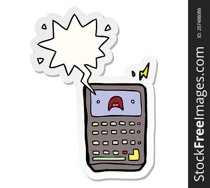 cartoon calculator with speech bubble sticker