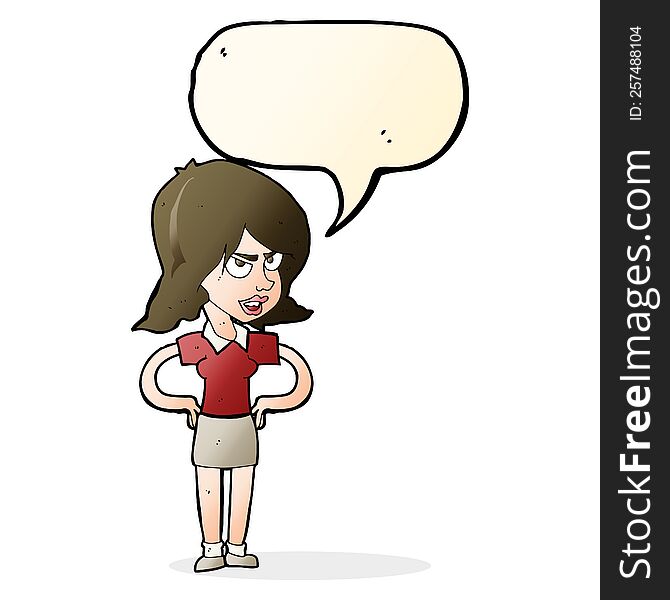 Cartoon Annoyed Woman With Hands On Hips With Speech Bubble