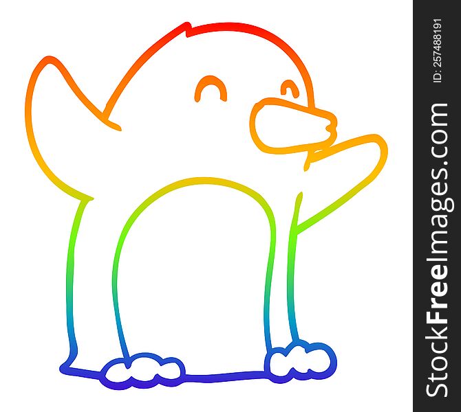 Rainbow Gradient Line Drawing Cartoon Excited Penguin