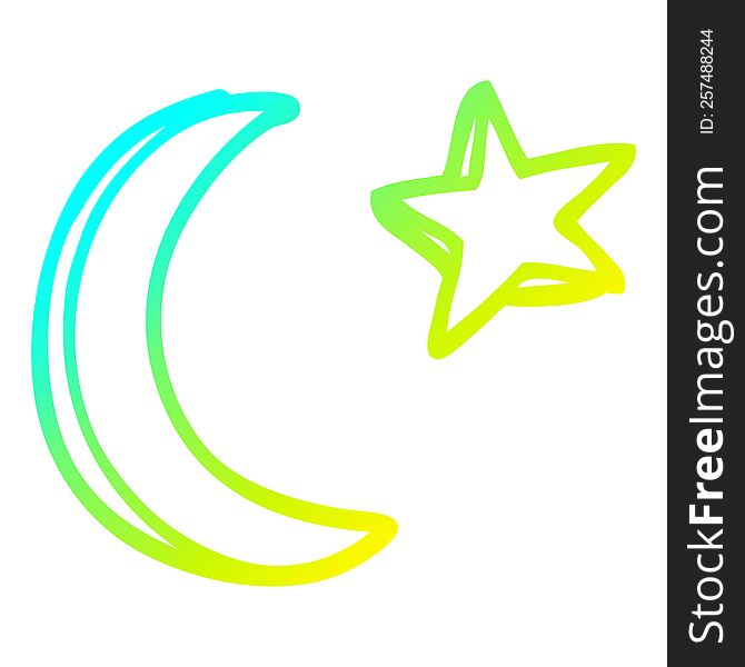 cold gradient line drawing cartoon moon and star shape