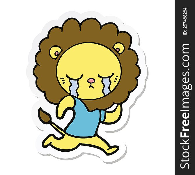 sticker of a crying cartoon lion