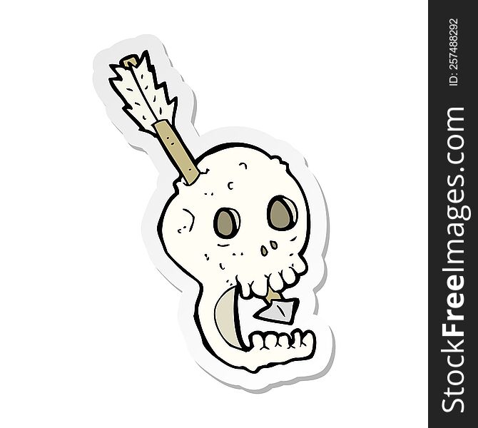 Sticker Of A Funny Cartoon Skull And Arrow