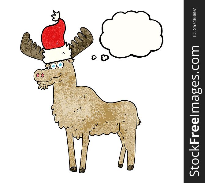 freehand drawn thought bubble textured cartoon christmas moose