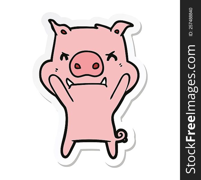 Sticker Of A Angry Cartoon Pig