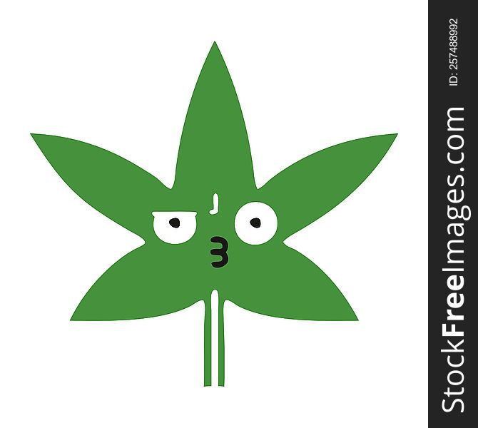 Flat Color Retro Cartoon Marijuana Leaf