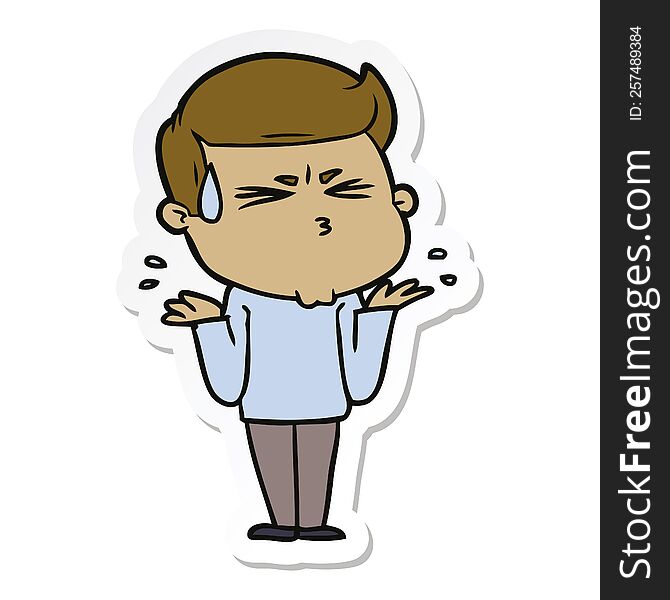 Sticker Of A Cartoon Man Sweating