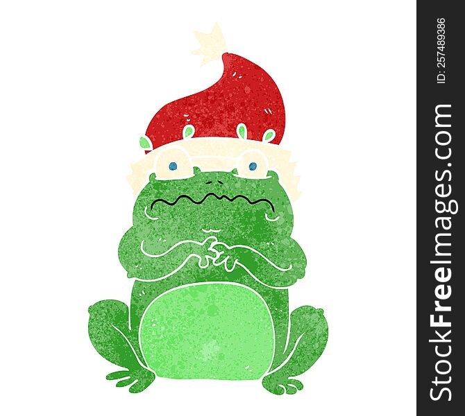 Retro Cartoon Frog In Christmas Hat