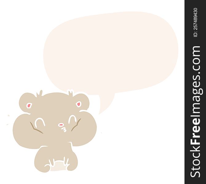 cartoon hamster and full cheek pouches and speech bubble in retro style