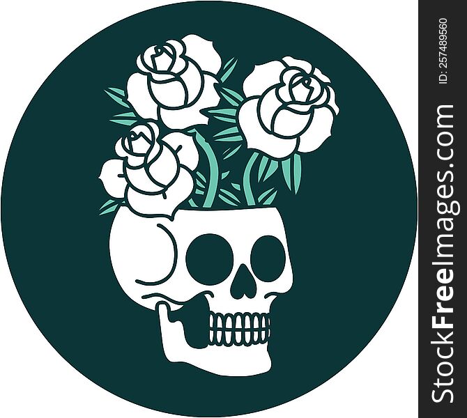 Tattoo Style Icon Of A Skull And Roses