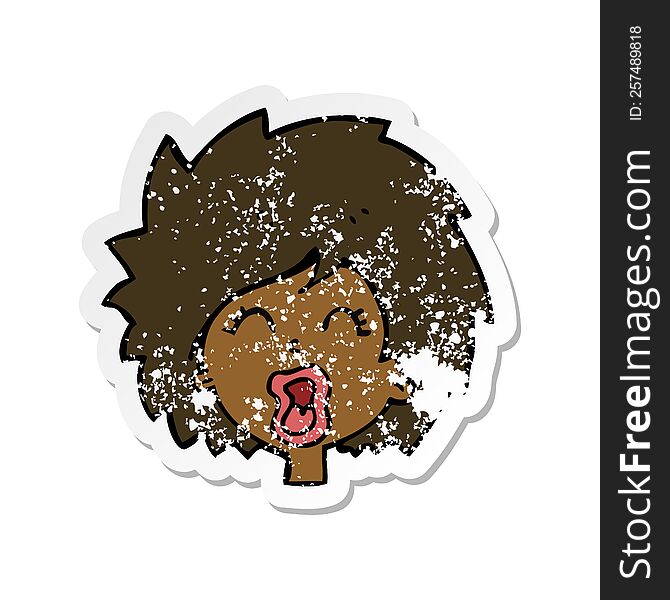 retro distressed sticker of a cartoon woman screaming