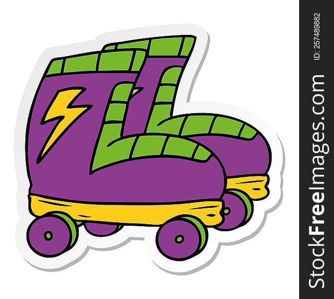 hand drawn sticker cartoon doodle of roller skates