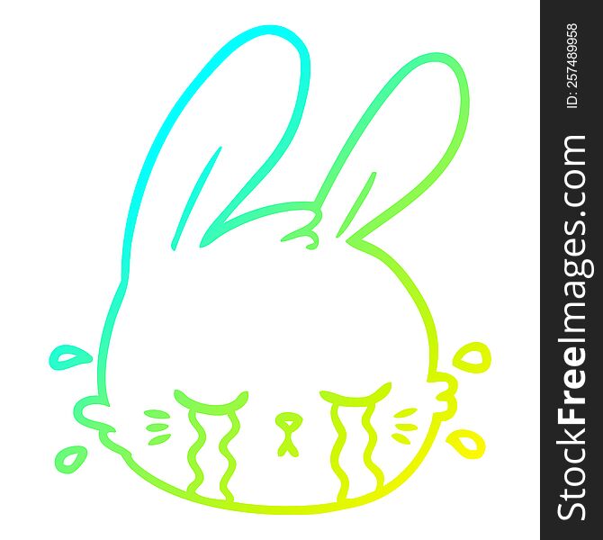 Cold Gradient Line Drawing Cartoon Rabbit Face Crying