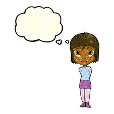 Cartoon Shy Girl With Thought Bubble Royalty Free Stock Images