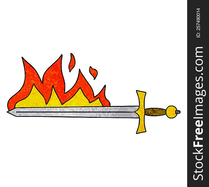 Quirky Hand Drawn Cartoon Flaming Sword