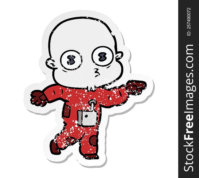 Distressed Sticker Of A Cartoon Weird Bald Spaceman